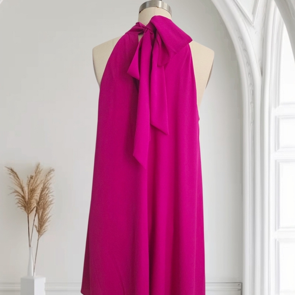 Badgley Mischka Turtleneck Sleeveless Back Tie Waistless Trapeze Mini Dress Sz 4 - Picture 6 of 11